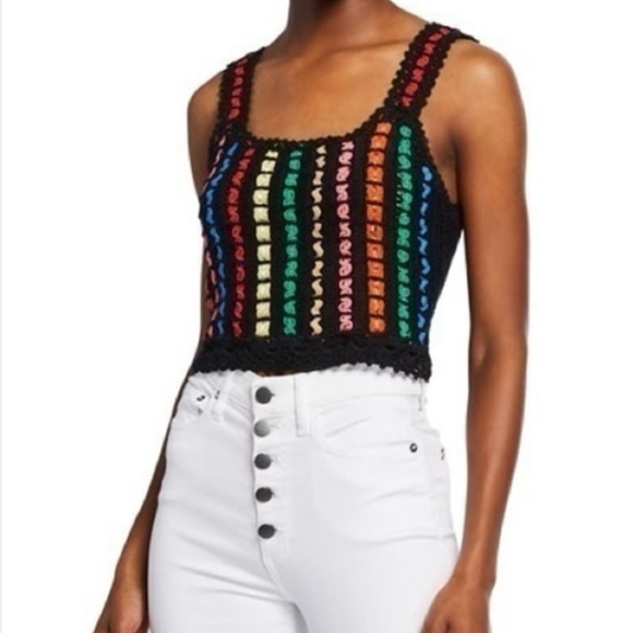 Alice + Olivia Tops - Alice + Olivia Lorri Crochet Tank Top Black / Multi Size S